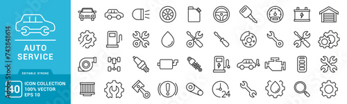 Collection of auto service icons, machine, garage, workshop, vehicle, car, vector icons editable stroke and resizable EPS 10. photo