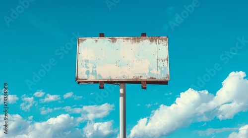 weathered wooden billboard with faded lettering and peeling paint stands in a field of tall grass, bathed in the warm light of the setting sun