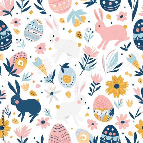 Easter bunny and egg seamless pattern, Cute hand drawn illustration