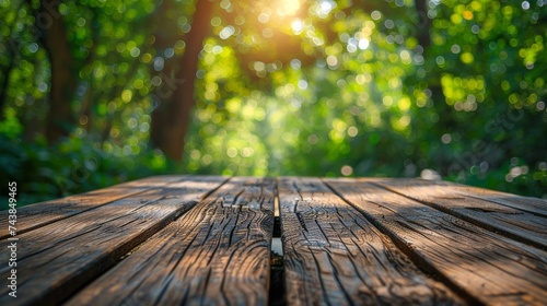 A mesmerizing sight unfolded as raindrops adorned the wooden surface, each reflecting the warm embrace of sunlight seeping through the emerald veil of leaves above.