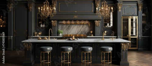 Dark luxury kitchen with gold hardware