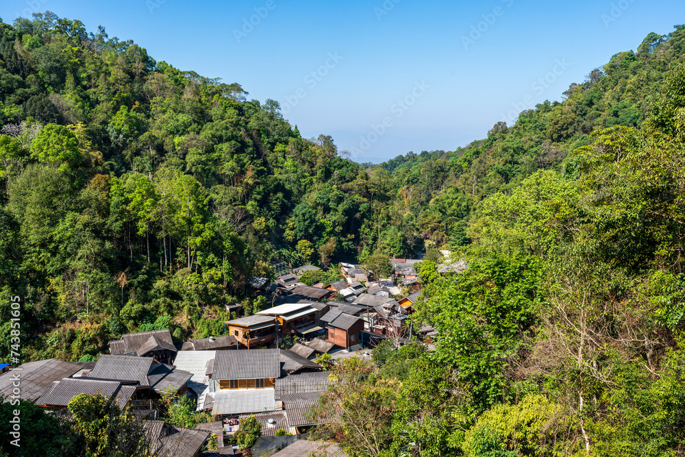 View of the village and mountain at mae kampong village Chiangmai.