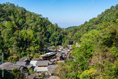 View of the village and mountain at mae kampong village Chiangmai.