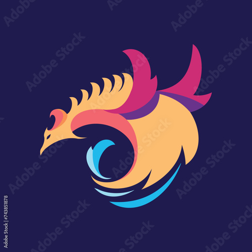 Abstract, Simple, Modern, Elegant, Flat, Colorful Phoenix Bird Flying Silhouette Business, Technology Digital Logo Design Vector
