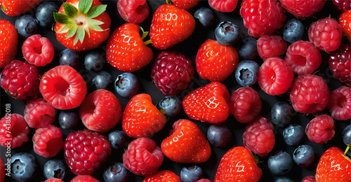 Various fresh summer berries. Top view closeup
