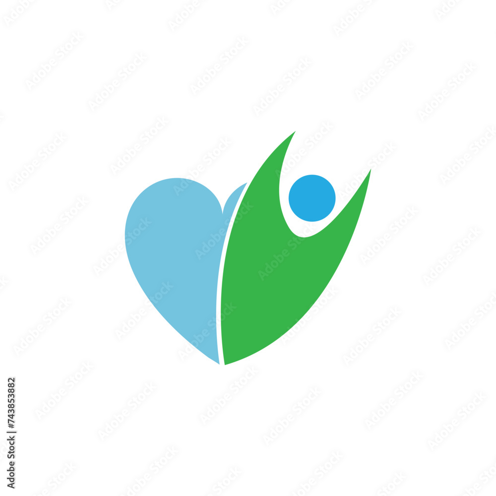 Abstract round symbol with happy human silhouette. Sport, fitness, medical or health care center logo design concept. Abstract round symbol with happy human silhouette. Sport, fitness, medical or health care center logo design concept.