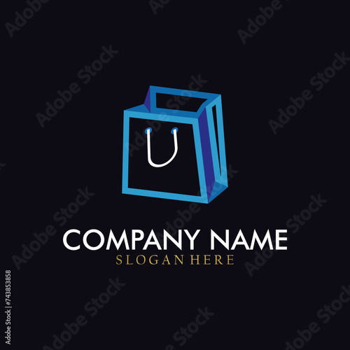 Online shop logo concept. Handbag shape shopping mall luxury logo. Fashion city, shopping bags. Isolated abstract graphic design template.