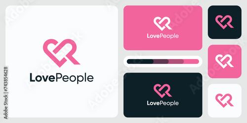 Vector logo design of initials letter L P with pink heart shape.