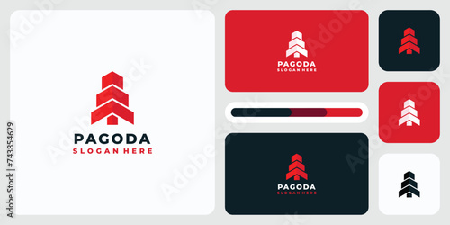 Vector logo design illustration of simple, modern and geometric pagoda stacked roof shape.