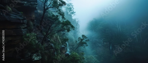 The mystical Blue Mountains of Australia  cloaked in mist and legend  revealing hidden waterfalls and ancient aboriginal rock art