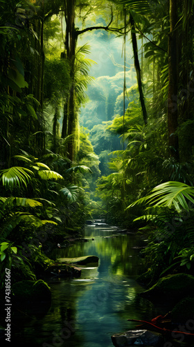 Biodiverse Tropical Jungle: A Mosaic of Flora and Fauna