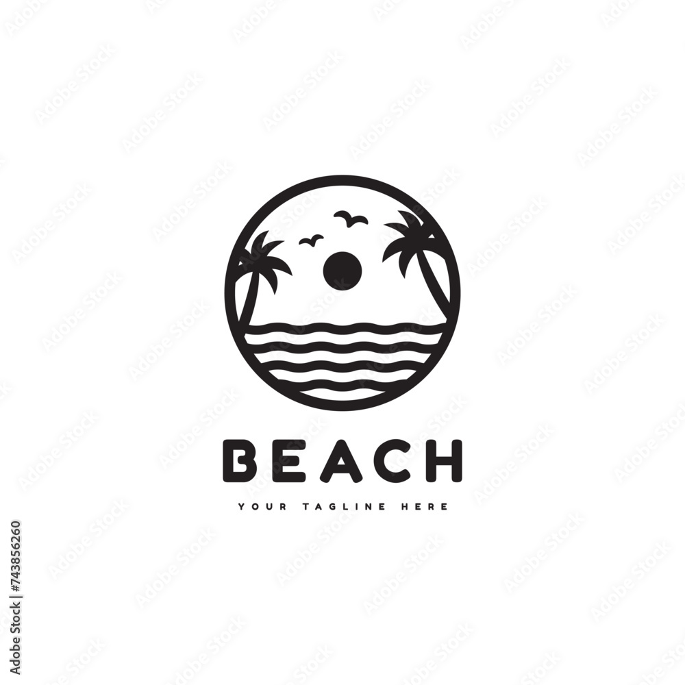 Beach logo in a simple minimalist style. Suitable for travel or holiday logos. Beach logo in a simple minimalist style. Suitable for travel or holiday logos.