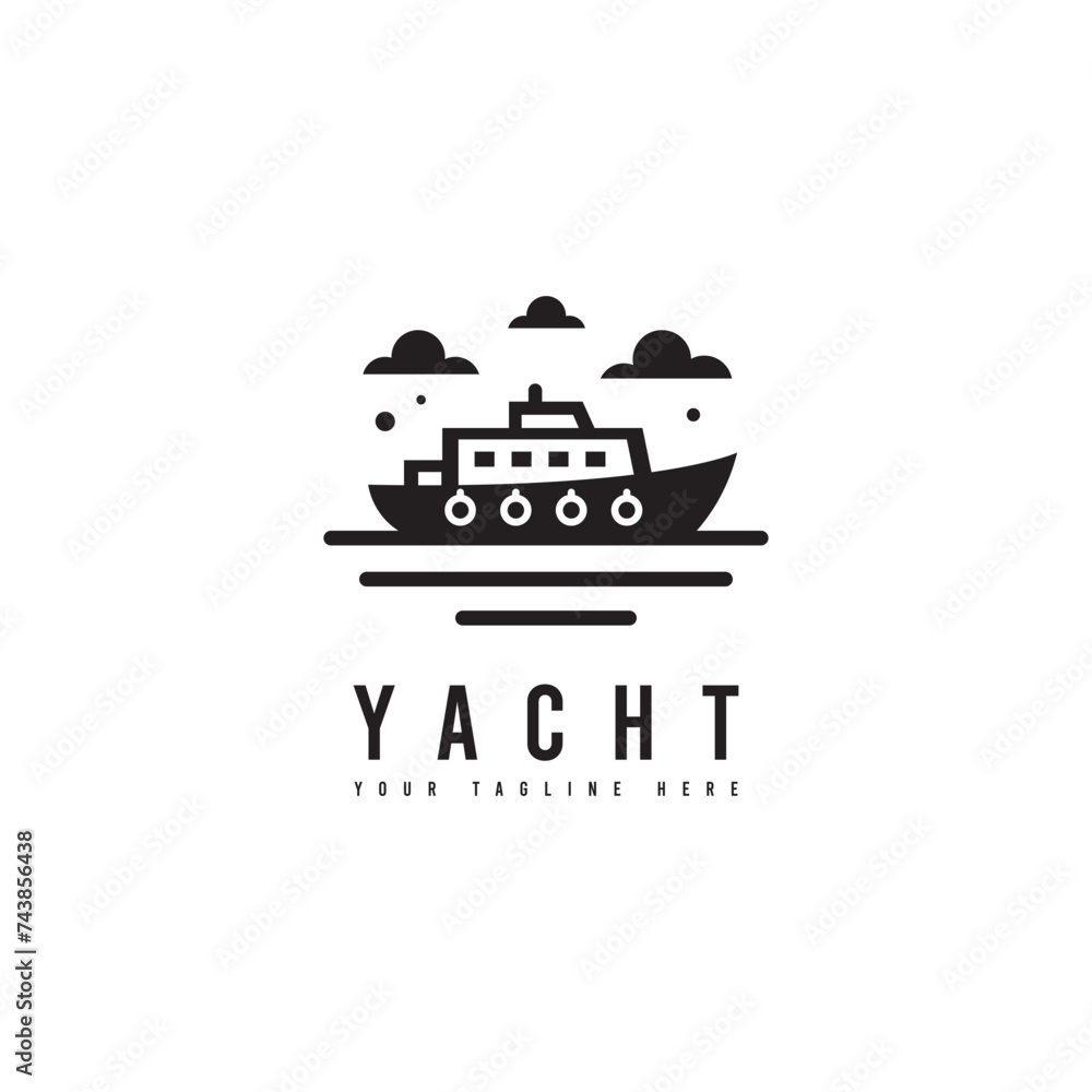 Yacht logo in a simple minimalist style. Suitable for travel, holiday or cruise logos.