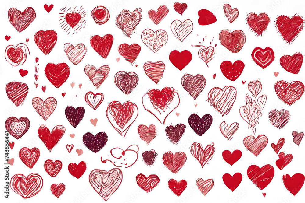 Doodle hearts sketch set. Various different hand drawn heart icon love ...