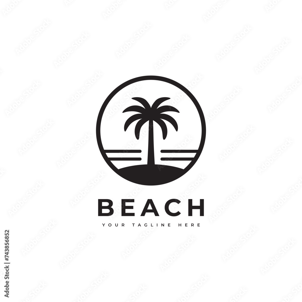 Beach logo in a simple minimalist style. Suitable for travel or holiday logos.