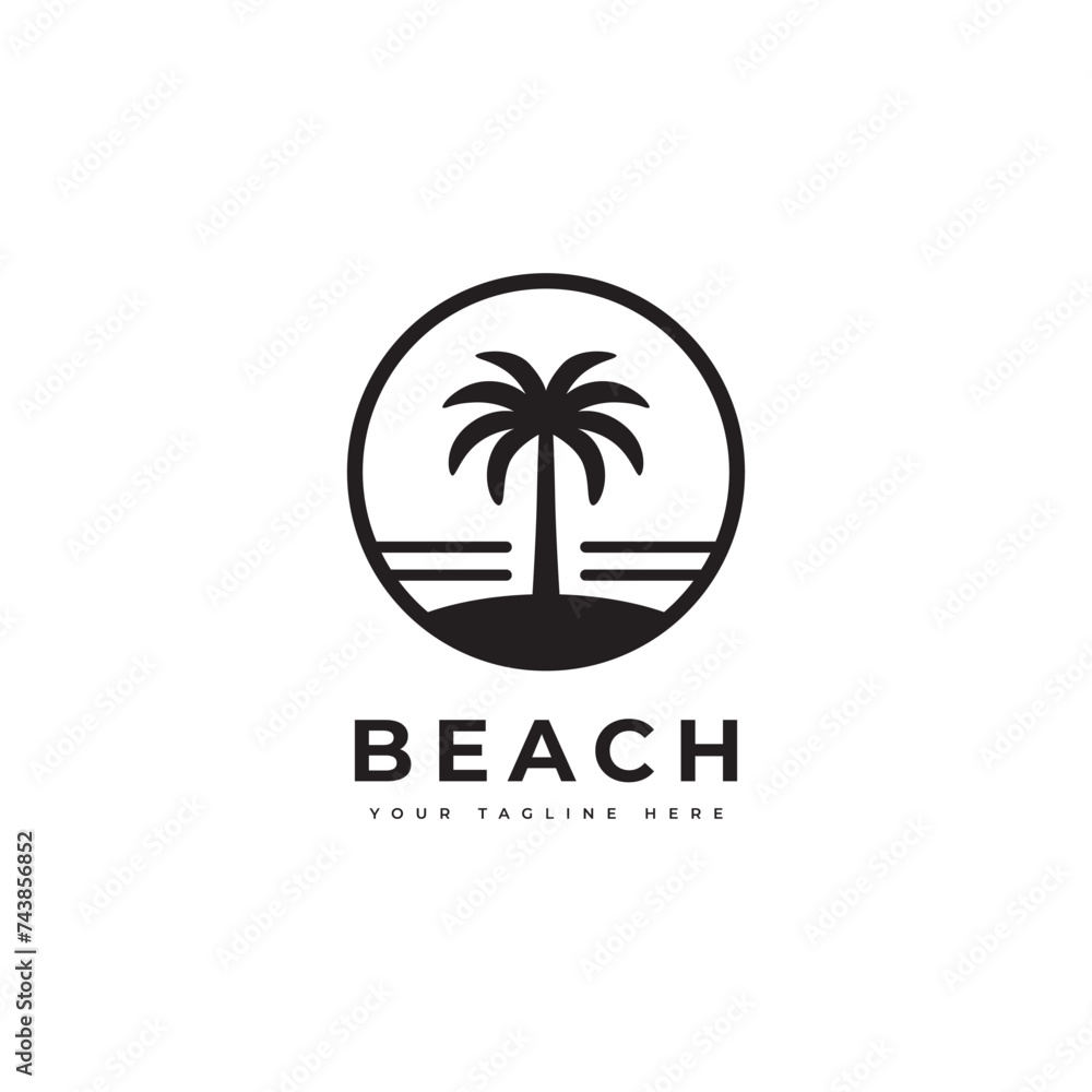 Beach logo in a simple minimalist style. Suitable for travel or holiday logos. Beach logo in a simple minimalist style. Suitable for travel or holiday logos.