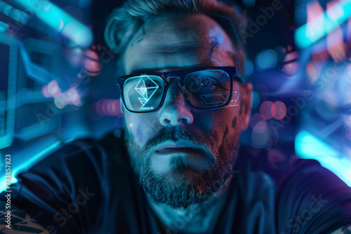 Portrait Of Caucasian Man Enjoying 3D Cyberspace