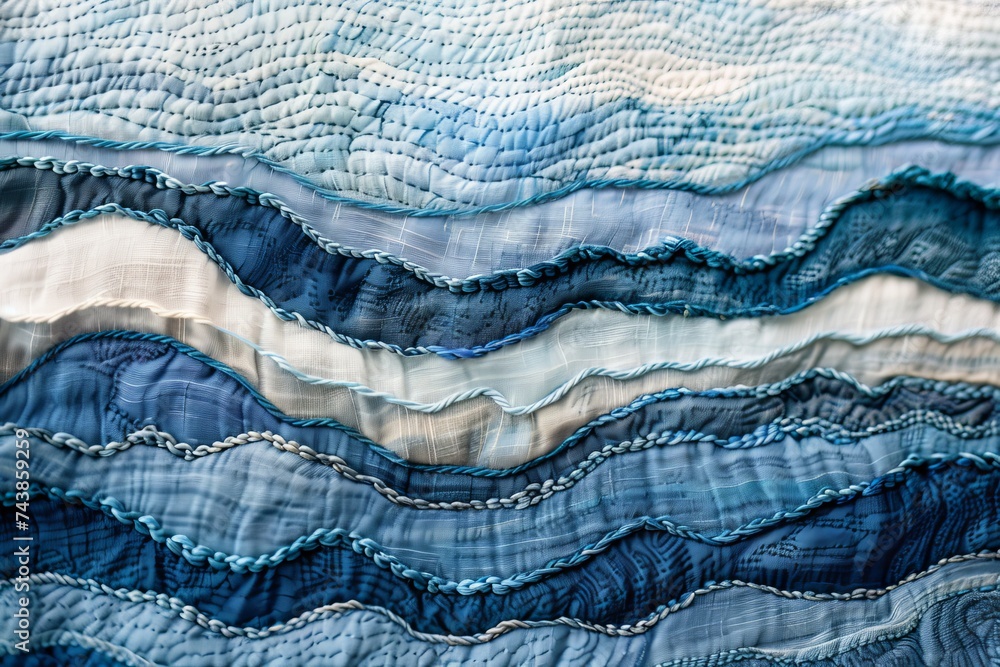 Serenity woven into fabric, waves of textile art mimic the sea's own poetry.
Serenity woven into fabric, waves of textile art mimic the sea's own poetry.