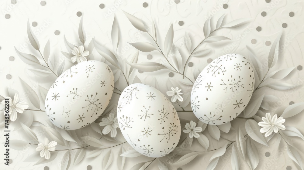 Easter egg art white rustic floral background