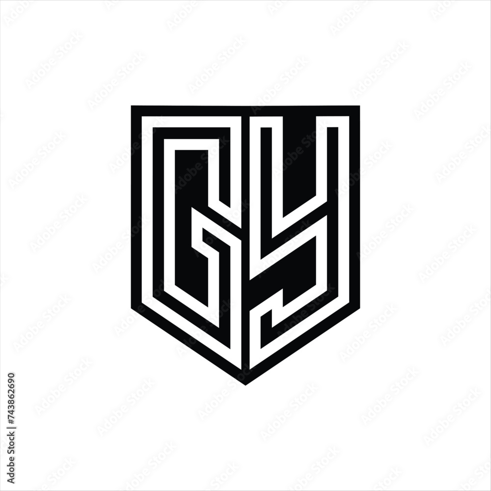 GY Letter Logo monogram shield geometric line inside shield design template GY Letter Logo monogram shield geometric line inside shield design template