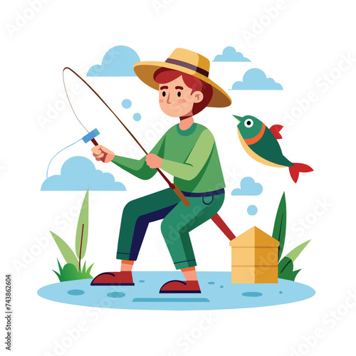 Flat Illustration Vector Of Someone Fishing