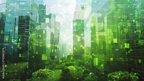 Urban development concept with modern buildings and green spaces abstract illustration background photo