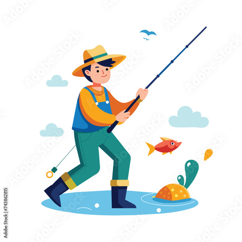 Flat Illustration Vector Of Someone Fishing