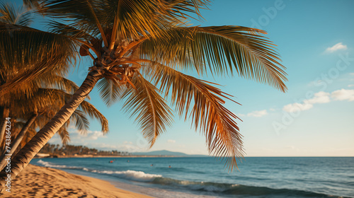 Palm trees on the beach. Evening tropical coast. © Roxy1