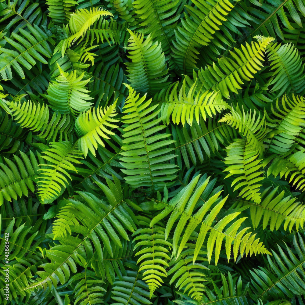 A vivid variety of ferns and foliage plants, closely arranged in a vibrant arrangement of greens and textures, symbolize a living botanical ecosystem.