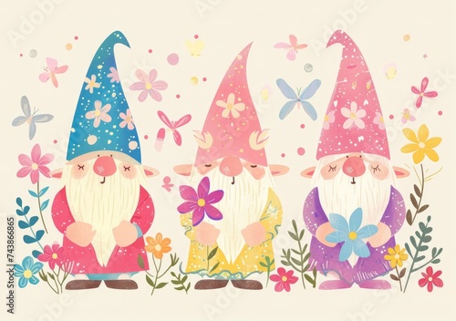 Gnomes with flower and spring decoration, easter