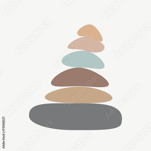 Zen stones simple abstract vector illustration in flat style, relax, meditation and yoga concept, boho colors stone pyramid for making banners, posters, cards, prints, wall art, eps10