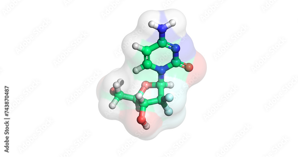 Gemcitabine, anticancer drug for pancreatic cancer, 3D molecule 4K Gemcitabine, anticancer drug for pancreatic cancer, 3D molecule 4K