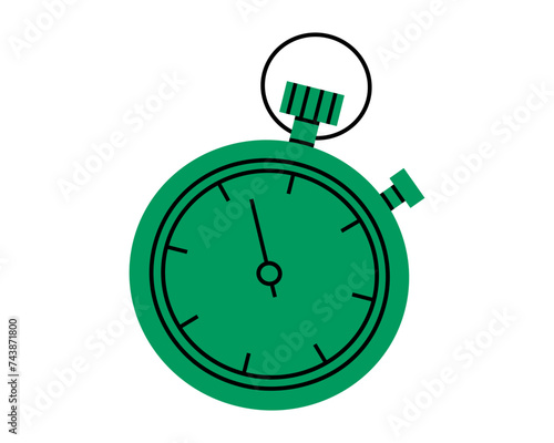 Hand drawn cute illustration of timer clock. Flat vector vintage time measurement device in colored doodle style. Stopwatch sticker, icon. Deadline, limited in time. Isolated on white background.