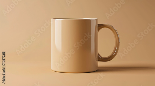 Beige aluminum mug on a beige background.