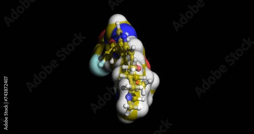 Vandetanib, anticancer drug against medullary thyroid cancer, 3D molecule 4K photo