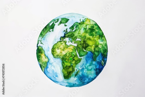 Watercolor painting of the earth Highlighting green forests and blue oceans Promoting environmental conservation.