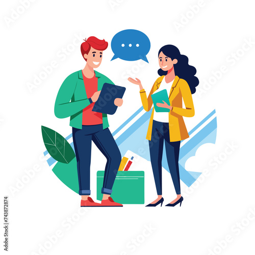 Flat Illustration Vector Of People Having a Discussion