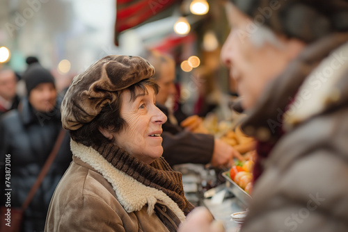 Joyful Senior Woman Shopping at a French Market