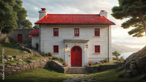 Terraços de Tranquilidade: A Casa Branca com Telhado Vermelho photo