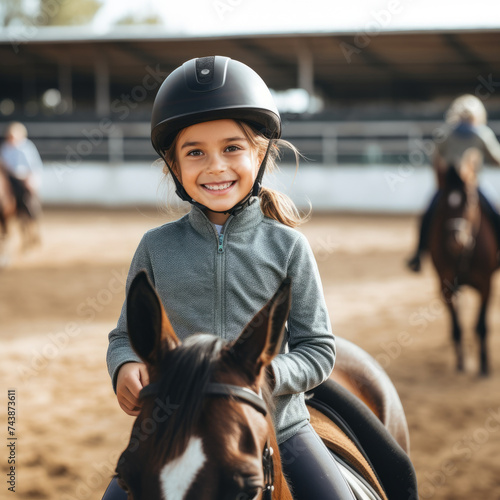 Joyful Girl Thriving in Equitation Lesson - Horseback Delight!