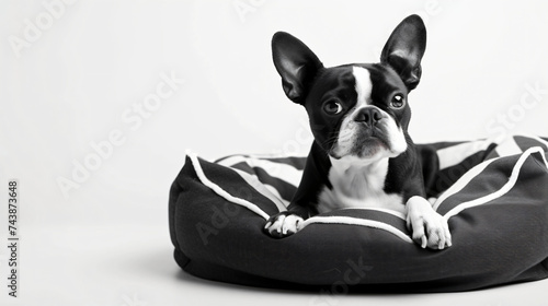 Black and white small dog/cat bed for indoor pets.