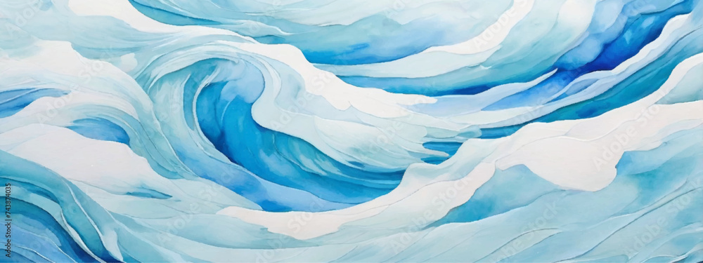 Obraz premium Watercolor surface ocean water wave, seamless blue water ocean wave background. Blue water ocean surfing wave.