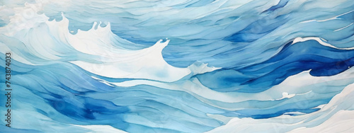 Watercolor surface ocean water wave, seamless blue water ocean wave background. Blue water ocean surfing wave.