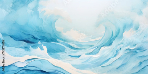Photography Watercolor surface ocean water wave, seamless blue water ocean wave background