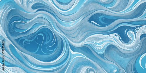 Abstract blue and white water ocean wave and curved line background. Blue wave with liquid fluid ocean texture. Ocean wave banner background.