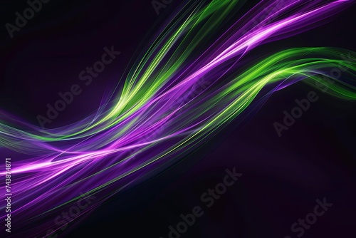 Dynamic abstract background with neon green and purple wave lines High-speed data flow Digital technology concept photo