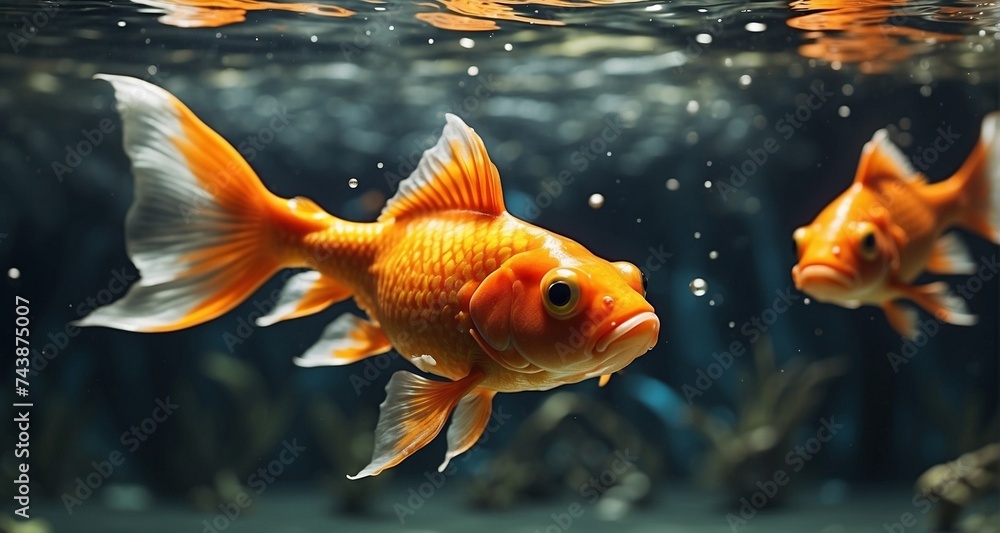 Animate a sequence of a goldfish gliding through a pond, with ultra-realistic attention to its fluid movements, the distortion of water around its body, and the vibrant reflections -Ai Generative Animate a sequence of a goldfish gliding through a pond, with ultra-realistic attention to its fluid movements, the distortion of water around its body, and the vibrant reflections -Ai Generative