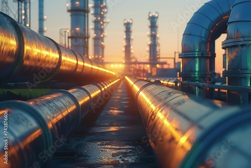 Industrial landscape showcasing a petrochemical pipeline transport system