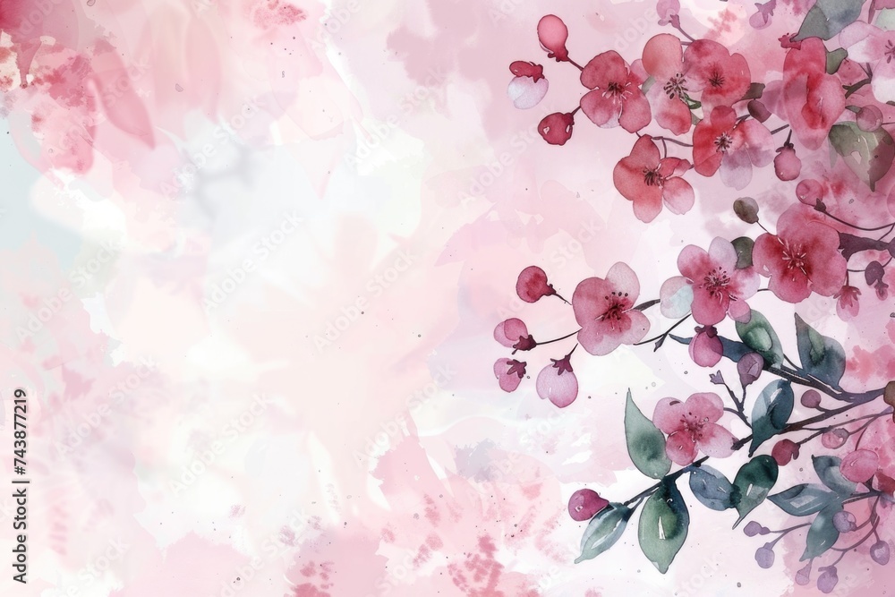 Scenic watercolor background  floral composition Sakura