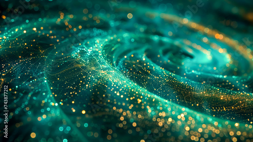 abstract particles in cyberspace with depth of field and bokeh. Beautiful glowing particles in empty space. Futuristic background with depth of field and bokeh.
